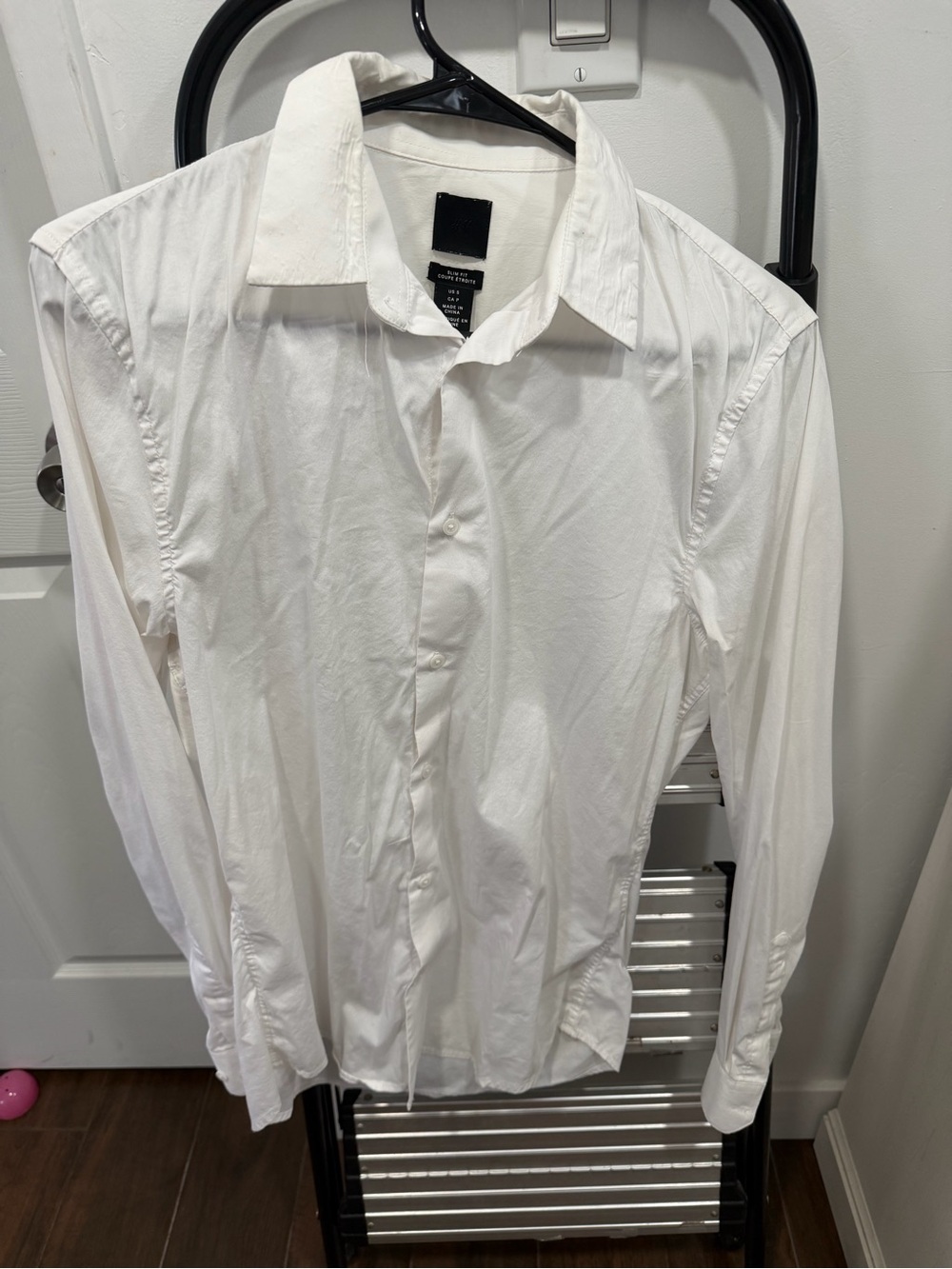 H&M Men's White Long-Sleeve Dress Shirt